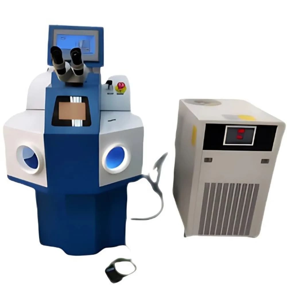 A highly precise Jewelry Laser Welding Machine available in 100W, 200W, and 400W power capacities. This robust Laser Soldering Machine features a U.K. imported ceramic cavity and a 0.2mm spot size, ensuring flawless gold and silver repairs and exceptional ROI for professional jewelers.