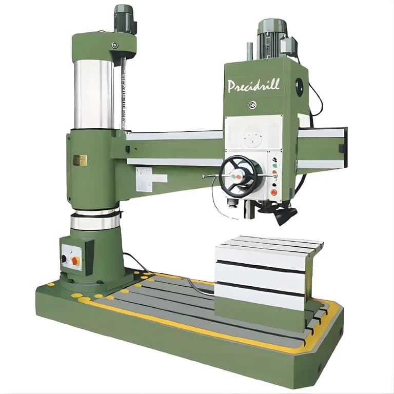 A rugged Industrial Radial Drilling Machine featuring power arm elevation, hydraulic clamping, and a heavy ribbed cast iron base. This high-efficiency Geared Radial Drilling Machine ensures precise hole making and excellent ROI for demanding factory floors.