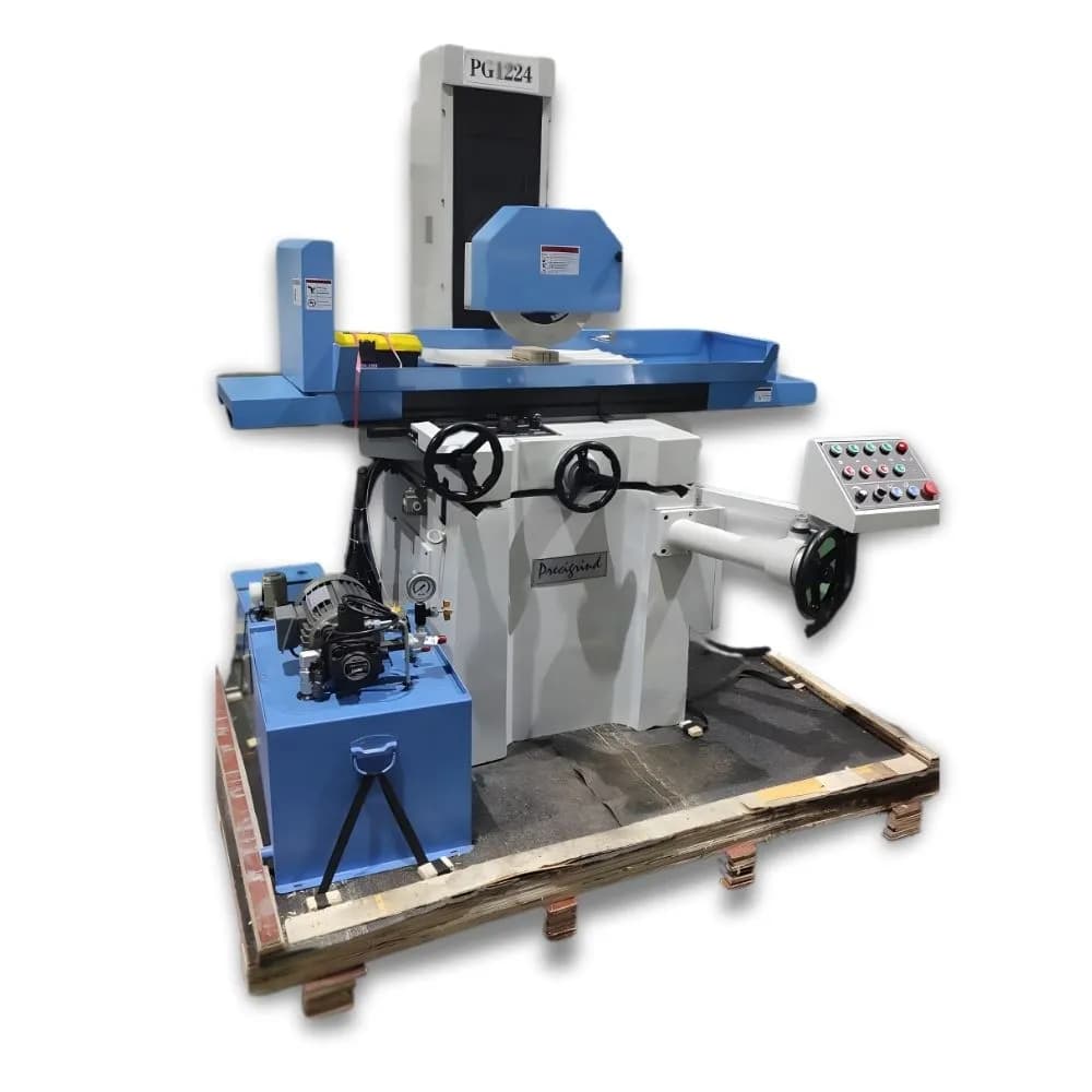 A rugged Hydraulic Surface Grinder Machine by Precigrind, featuring Taiwan-made hydraulics and Class P4 spindle bearings for ultra-precision work. This high-efficiency Surface Grinding Machine offers low maintenance, reliable metal surface grinding, and exceptional ROI for industrial manufacturing buyers.