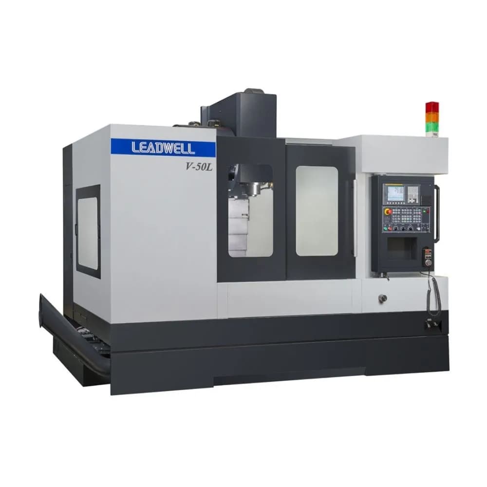 A highly rigid Leadwell NV Series Vertical Machining Center featuring a one-piece saddle and roller-type motion system. This efficient CNC VMC Machine supports up to 1800 kg table loads, delivering exact tolerances and massive ROI for buyers needing a Heavy Duty Vertical Machining Center.