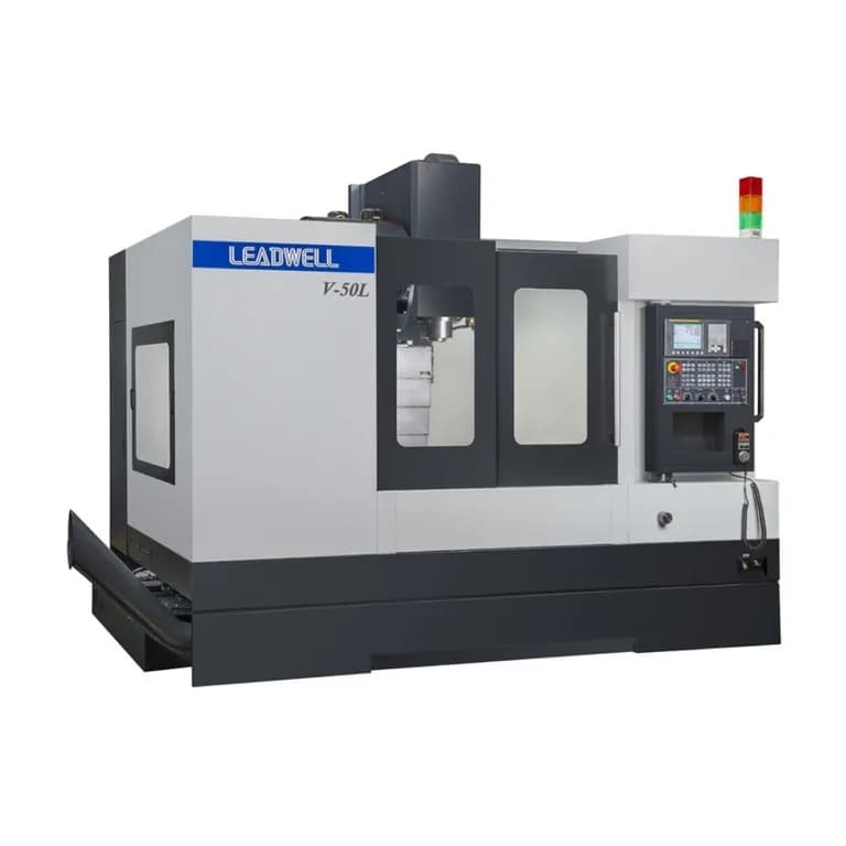 A highly rigid Leadwell NV Series Vertical Machining Center featuring a one-piece saddle and roller-type motion system. This efficient CNC VMC Machine supports up to 1800 kg table loads, delivering exact tolerances and massive ROI for buyers needing a Heavy Duty Vertical Machining Center.