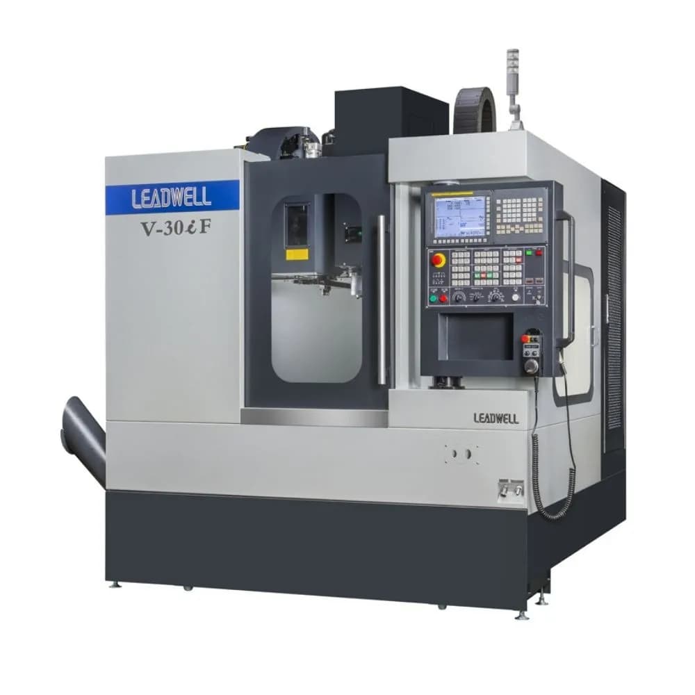 A high-efficiency LEADWELL Machining Center operating a powerful BT-40 spindle for precision metal cutting. This rugged CNC Vertical Milling Machine features a 1.8-second tool change and a highly rigid structure, delivering exceptional ROI for buyers seeking an Industrial Vertical Machining Center.