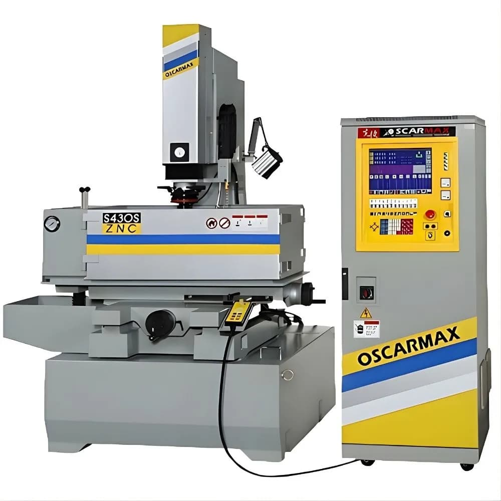 A highly efficient OSCARMAX ZNC EDM Machine featuring a space-saving built-in oil tank and up to 90A working current. This Taiwan-imported Spark Erosion Machine ensures exact tolerances, safe operation, and massive ROI for demanding electrical discharge machining applications.