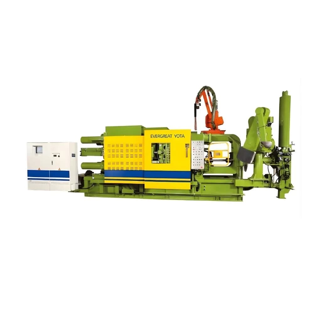 A highly rigid EVERGREAT Die Casting Machine featuring up to 420 tons of clamping force and a piston-type accumulator. This premium cold chamber die casting machine ensures minimum deformation, rapid cycle times, and exceptional ROI for demanding Aluminium Pressure Die Casting foundries.