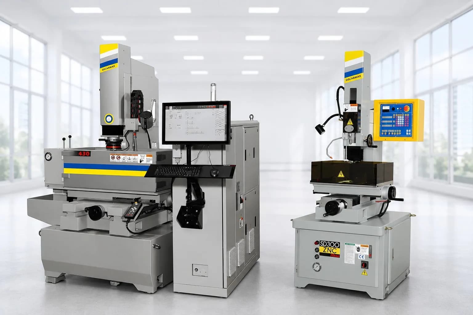 ZNC EDM machine S430S and micro drill EDM machine SD300 for electrical discharge machining machine.